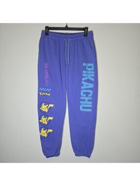 Pokémon Pikachu Purple Pockets Elastic Hem Women Drawstring Jogger sz M Read